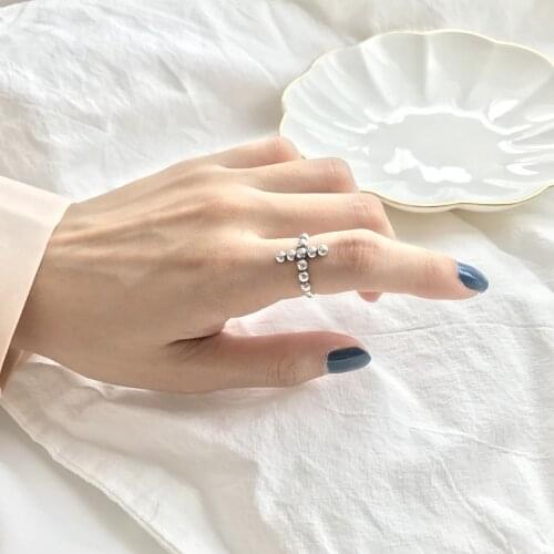 Authentic S925 Sterling Silver Fine Jewelry Round Ball beads Religion Cross rings Retro J399