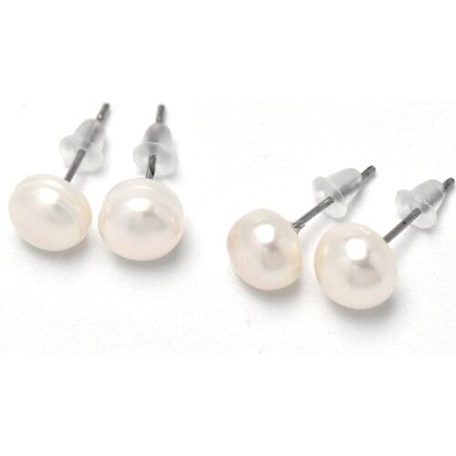Handpicked White Freshwater Cultured Pearl Earrings Studs