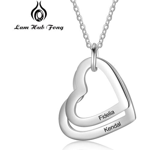 Personalized Double Heart Pendant Necklace Custom 2 Name Necklace Stainless Steel Jewelry Valentines Day (Lam Hub Fong)