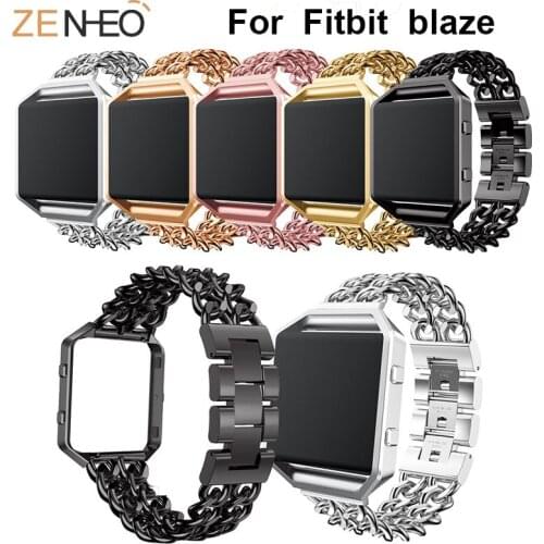 Double chain Watch Strap For Fitbit blaze Band with case Stainless Steel Metal Strap Bracelet Replacement Accessories Watch Band