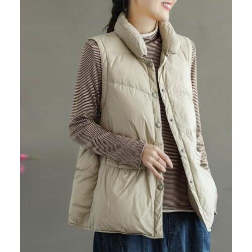 SEDUTMO Winter Vintage Short Duck Down Vest Women Casual Oversize Waistcoat Spring Slim Pocket Parkas ED1507