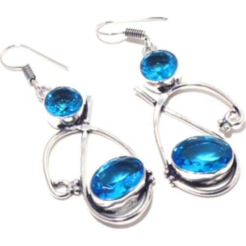 Blue Topas ,Silver Overlay on Copper Earrings ,61mm , FRE0048