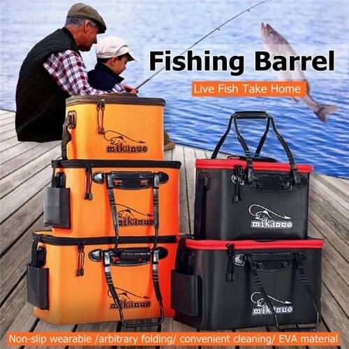 35L Outdoor EVA Collapsible Fishing Bucket Portable Camping Hiking Bucket With Handle Fishing Bag Black/Orange