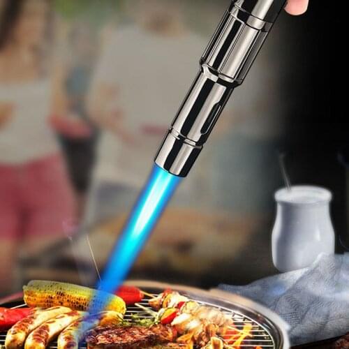 New Straight Into The Blue Flame Windproof Gas Lighter Metal Long Strip Cigar Lighter Visible Window Smoking Accessories