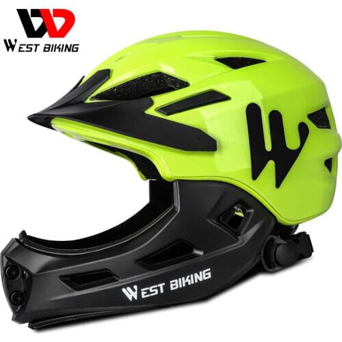 WEST BIKING Child Cycling Helmet Detachable Lightweight Full Face Covered Safety Cap Bicycle Skateboarding Scooter Equipment