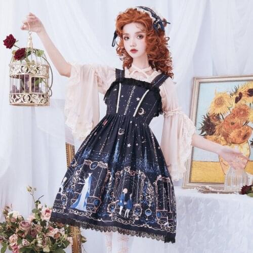 Japanese Sweet Kawaii Jsk Lolita Dress For Girls Printed Dress Summer New Retro Slim Victorian Dress Cosplay Sweet Lolita SL3450