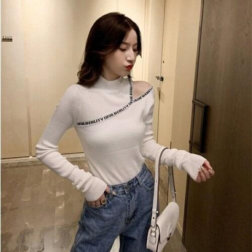 Woman Sweaters Winter Black Off-Shoulder Slim Half Turtleneck Western Style Inner Wear Long Sleeve Sweater Womens Clothing