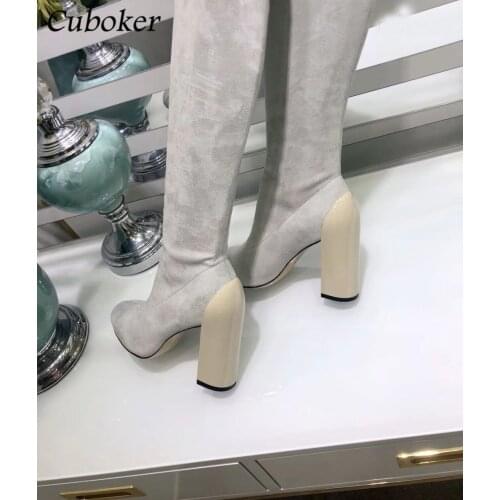 Luxury Brand Runway Over The Knee High Women Boots High Quality Suede Stretch Hoof High Heel Female Spring Autumn Long Boots