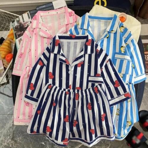 Womens Pajamas Sets Heart Stripe Print Harajuku Soft Short Sleeve Nightwear Set Female 2021 Summer Comfortable Pajama Sleepwear
