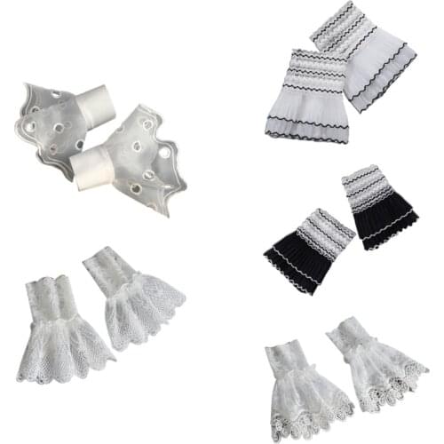 Women Ruffled Lace Layered Horn Cuffs Stretch Bracelet Decorative False Sleeves M7DD