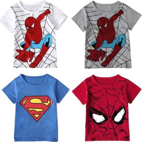 2021 Children European and American Summer Boys Short Sleeve Marvel Spiderman T-shirt Tops Kids Spiderman Masks