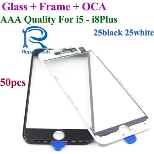 50pcs Premium AAA Quality Cold Press 3 in 1 Front Screen Glass with Frame OCA For iPhone 8 7 6 6s plus 5s 5c 5 Replacement