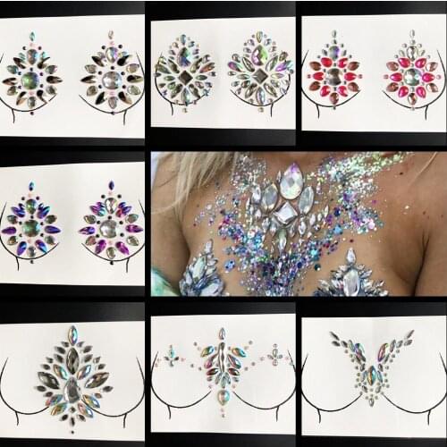 Large Shiny Jewelry Paste Leak Nipple Nude Fake Diamond Tattoo Sticker For Special Performance Woman Makeup Cheast Shiny Jewelry