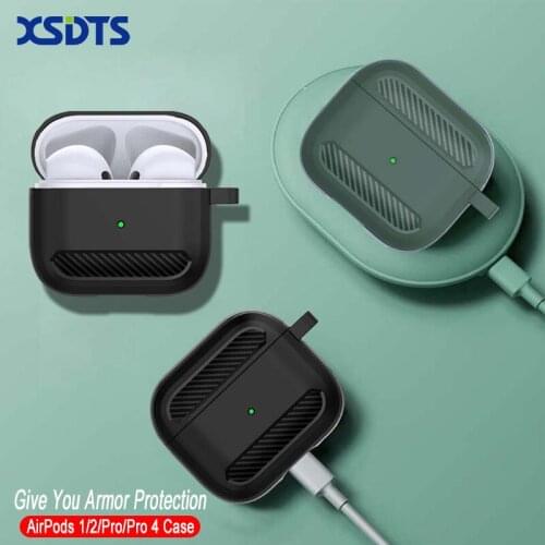Case For Airpods Pro 4 TPU Soft Carbon Fiber Cover For Apple AirPods 3 2 1Accessories Wireless Earphone With Keychain