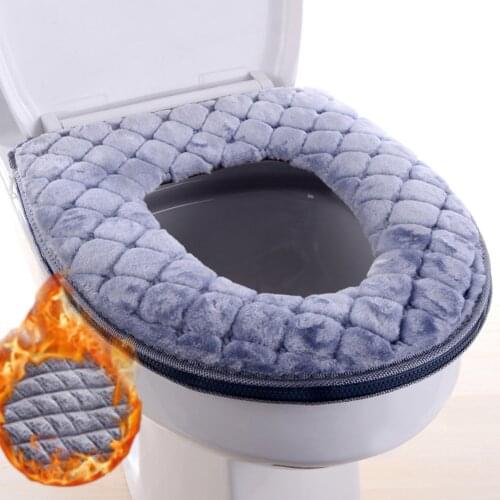 Bathroom Toilet Seat Cover Soft Warm Plush Cushion O-shaped Washable Toilet Lid Cushion Household Supplies 37cm×44cm