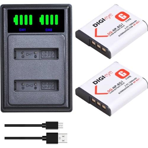 2pcs NP-BG1 NP-FG1 NPBG1 NP BG1 Battery + LED Dual USB Charger for Sony Cyber-Shot DSC-H7,DSC-H9,DSC-H10,DSC-H20,DSC-H50,DSC-H55