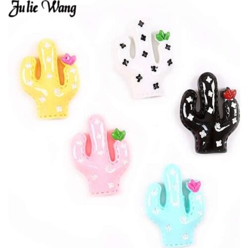 Julie Wang 10pcs Artificial Cactus Charms Random Resin Cabochon Phone Decoration Ornament Children Hair Accessory Making 22*30mm