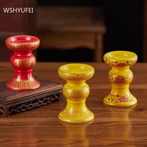 Buddha Hall Ceramics Candlestick Home Offer Table Decoration Craft Traditional Buddha Hall Supplies Buddha Tools Accessories