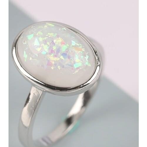 White Fire Opal Rings for Women Oval Silver Color Ring Accessories Ring Minimalist Jewelry Bague Femme Anillos Mujer E5J397