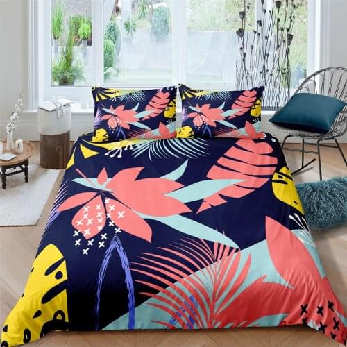 Tropical Color Leaf Printed Bedding Set Queen Duvet Bedding Set Bedroom Set Queen Bedroom Set Sheet