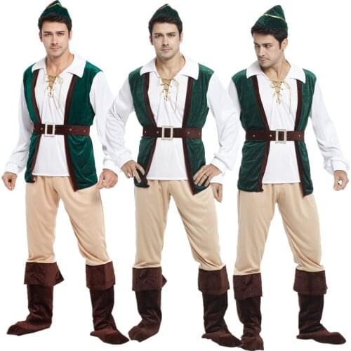 Adult Man Robin Hood Peter Pan Costumes Forest Prince Hunter Cosplay Clothes Carnival Halloween Christmas Male COS Fancy Dress