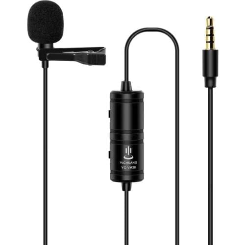 YC-VM20 3.5mm Audio Video Record Lavalier Lapel Clip Microphone for iPhone Android Mac Vlog Mic for DSLR Camcorder Recorder