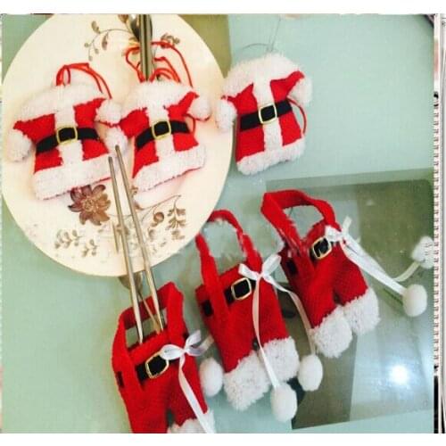 Fashion Hot 6pcs/Set Handmade Mini Clothes Pants Shaped Christmas Santa Claus Cultery Suit Silverware Holder Knives Forks Pocket