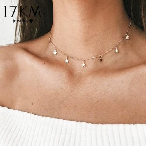 Fashion Gold Star Pendant Necklace For Women Sweet Silver Color Star Tassel Choker Necklaces Minimalist 2021 Trend Jewelry
