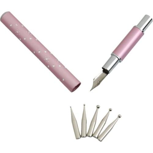 1Set 5Heads Stainless Steel DIY Nail Art Pen Drawing Dotting Decor Sets For Salon Manicure Pick Up Rhinestones Tools