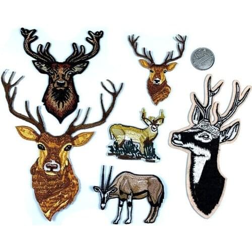 50pcs/Lot Embroidery Patches Letters Clothing Decoration Accessories Sika Deer Antelope Animal Diy Iron Heat Transfer Applique