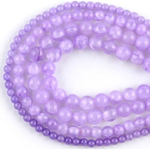 Wholesale Natural Purple Jades Stone Beads Round Space Loose Beads For Jewelry Making 4-10mm DIY Handmade Bracelets Gemstones15"