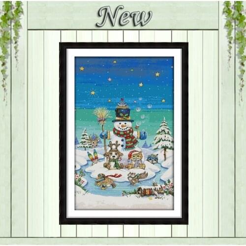 Snowman scenery home decor painting counted printed on canvas DMC 14CT 11CT chinese Cross Stitch Needlework Sets Embroidery kits