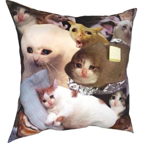 Crying Cat Memes Animal Pet Pillowcase Printing Polyester Cushion Cover Decorative Pillow Case Cover Home Square 45*45cm