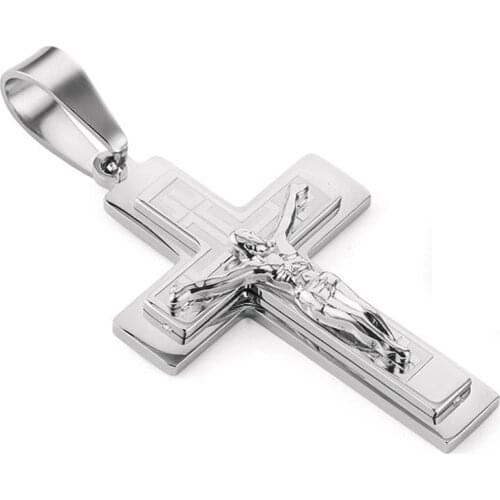 Religious Stainless Steel Cross Pendant for Men Gold Silver Color Jesus Cross Pendant Prayer Jewelry