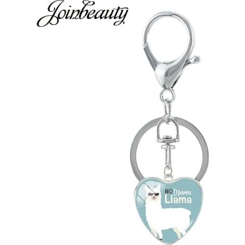 JOINBEAUTY Cute Solid Color Alpaca Metal Heart Shape Glass Charms Keychain For Key Bag Pendant Keychain Jewelry Gift YT53