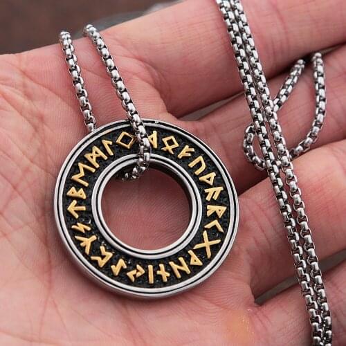 Vintage Viking Odin Rune Pendant Necklace Stainless Steel Mens Chain Punk Biker Viking Necklace Jewelry Amulet Gift Wholesale