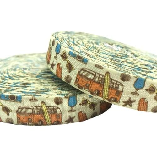Cars Surfboard starfish printed Fold Over elastic FOE Beach Ribbon DIY party Hair bow decoration elastic band 15mm 10yard