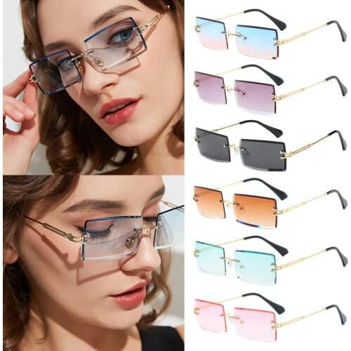 Fashion Rimless Sunglasses Women 2020 Trendy Small Rectangle Sun Glasses Traveling Style UV400 Shades for Men and Women Eyewear