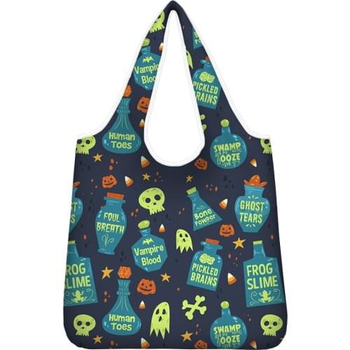 Pumpkin Skull Bags 2021 Halloween Shoulder Bag Reusable Shopping Bags Casual Tote Female Handbag Foldable Gift Bag for Halloween