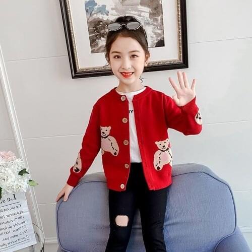 Girls Sweater Kids Coat Outwear 2021 Bear Thicken Warm Winter Autumn Knitting Tops Cotton Teenager Cardigan Childrens Clothing