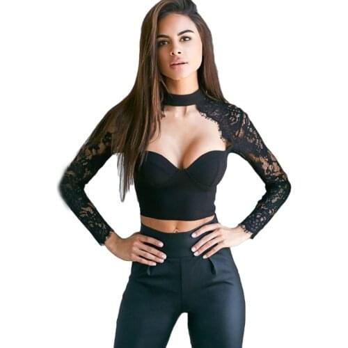 Hot Fashion Sexy Women Girls Tops Lace Floral Print Bralette Bralet Bra Bustier Crop Top Slim Long Sleeve Unpadded Clothes