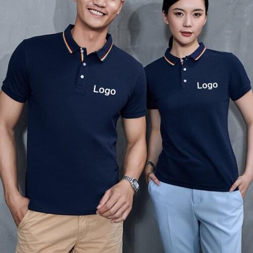Mens Polo Shirt Solid Short Sleeve Cotton Shirt Women Tops Sports Jerseys Office Lady Company Uniform Customized Print Photo