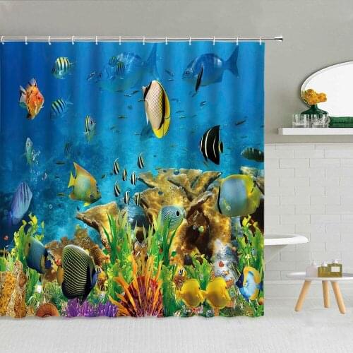Ocean Underwater Animals Landscape Shower Curtain Tropical Fish Coral Sea Turtle Bathroom Decor Waterproof Cloth Bath Curtains