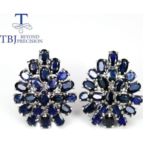 16ct Luxury Natural Blue sapphire clasp earring for women in party wear precious gemstone fine jewelry 925 sterling silver tbj