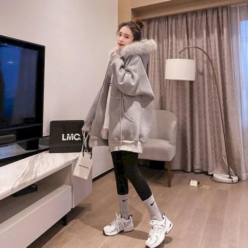 Womens Hoodies oversized Spring/Winter 2021 New Fashion Loose Plus Velvet Thick Mid-length Cardigan Jacket Women Trendy kawaii