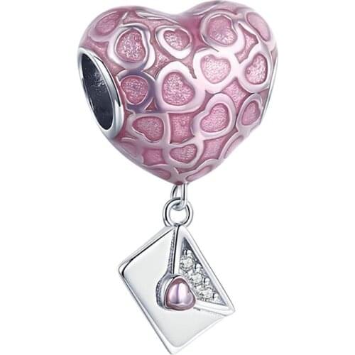 Fit Pan Charms Bracelet Women Pink Enamel Hearts Hot Air Balloon Pendant Heart Envelope Beads for Jewelry Making DIY Couple Gift