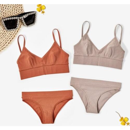 VRAIMMOI Female Cotton Bra Set Low Back Wireless Brasserie Women Lingerie set Low waist Panty and Bralette Cotton Underwear Sets