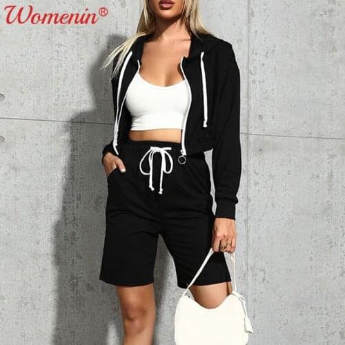 Long Sleeve Hoodies Womens Shorts Sets 2021 Autumn Drawstring Patchwork Two Piece Set Casual Low Price Promotion Sport Sets