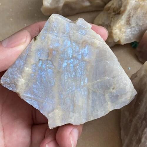 1PC Natural White Moonstone Stones Blue Flash Tumbled Crystal Quartz Rough Mineral Specimen Rockstone Healing Home Decor