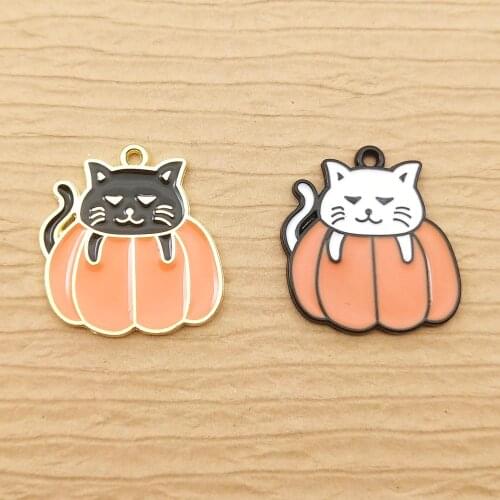 10pcs 20x21mm enamel cat pumpkin charm for jewelry making and crafting earring pendant bracelet necklace charm